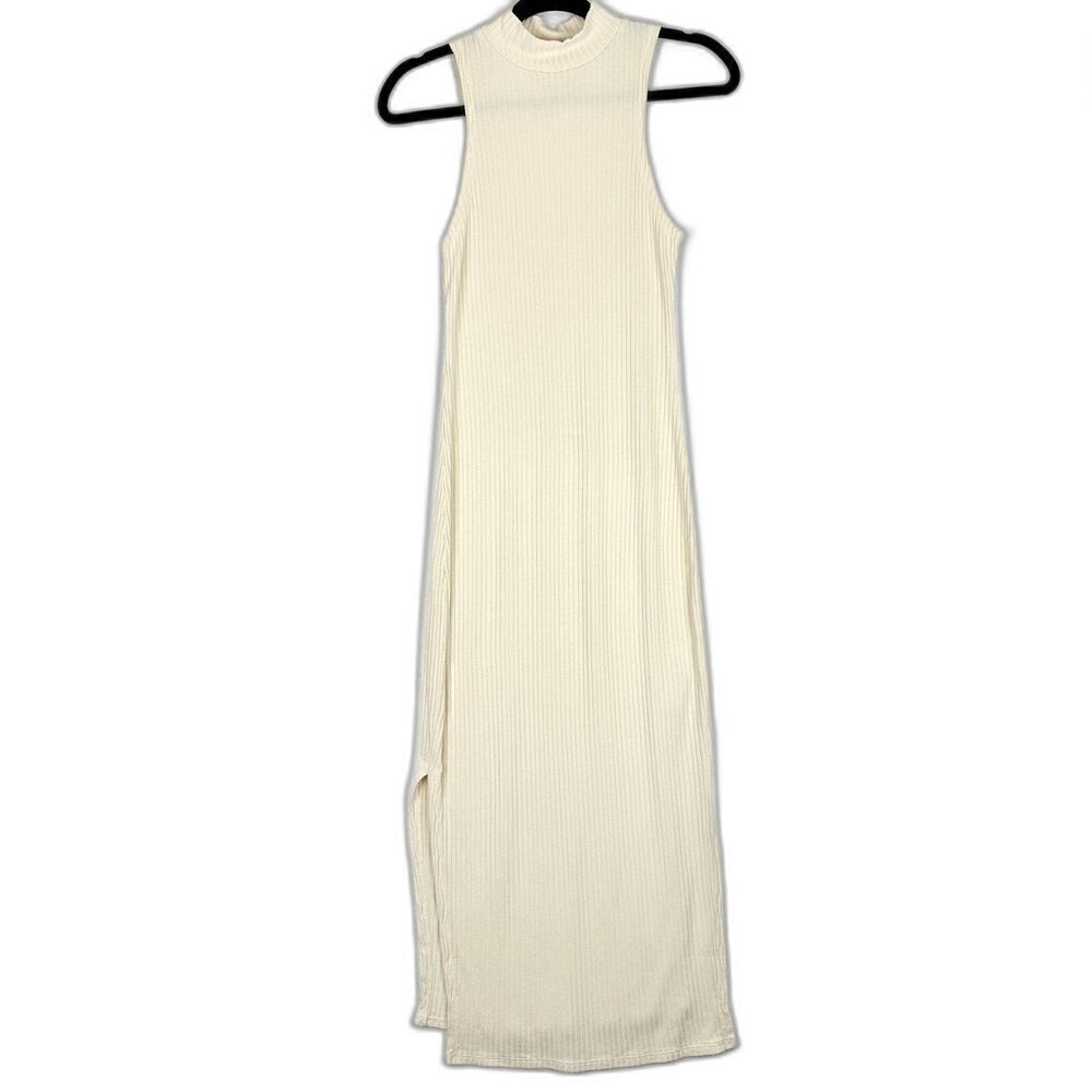 Beyond Yoga Well Traveled Midi Dress Size Small Ivory Ribbed Knit Mock Neck